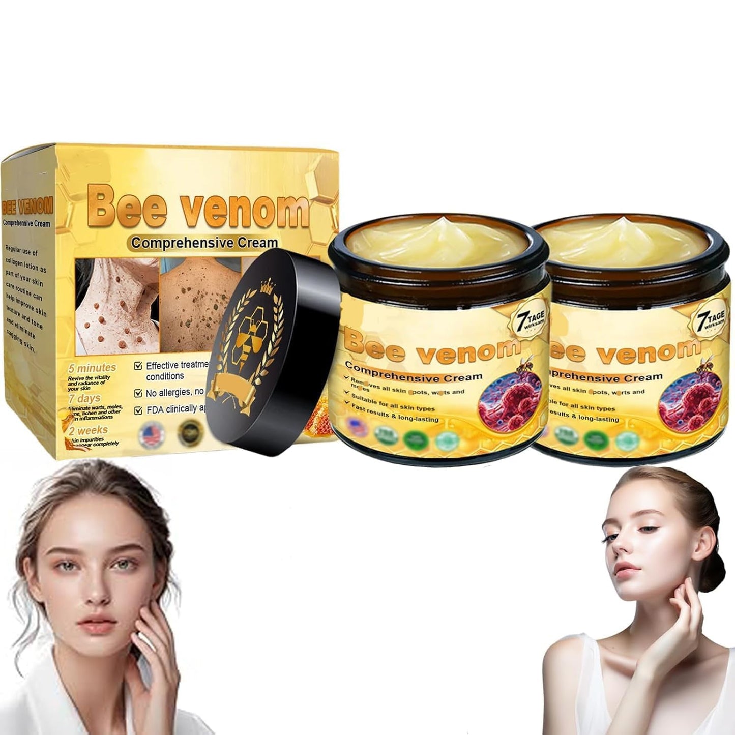 Bee Venom Comprehensive Bee Cream,2025 Professional Treatment Cream Wrinkle Removal Anti-Aging Moisturizing,Effective In Reducing Skin Blemishes (2PCS)