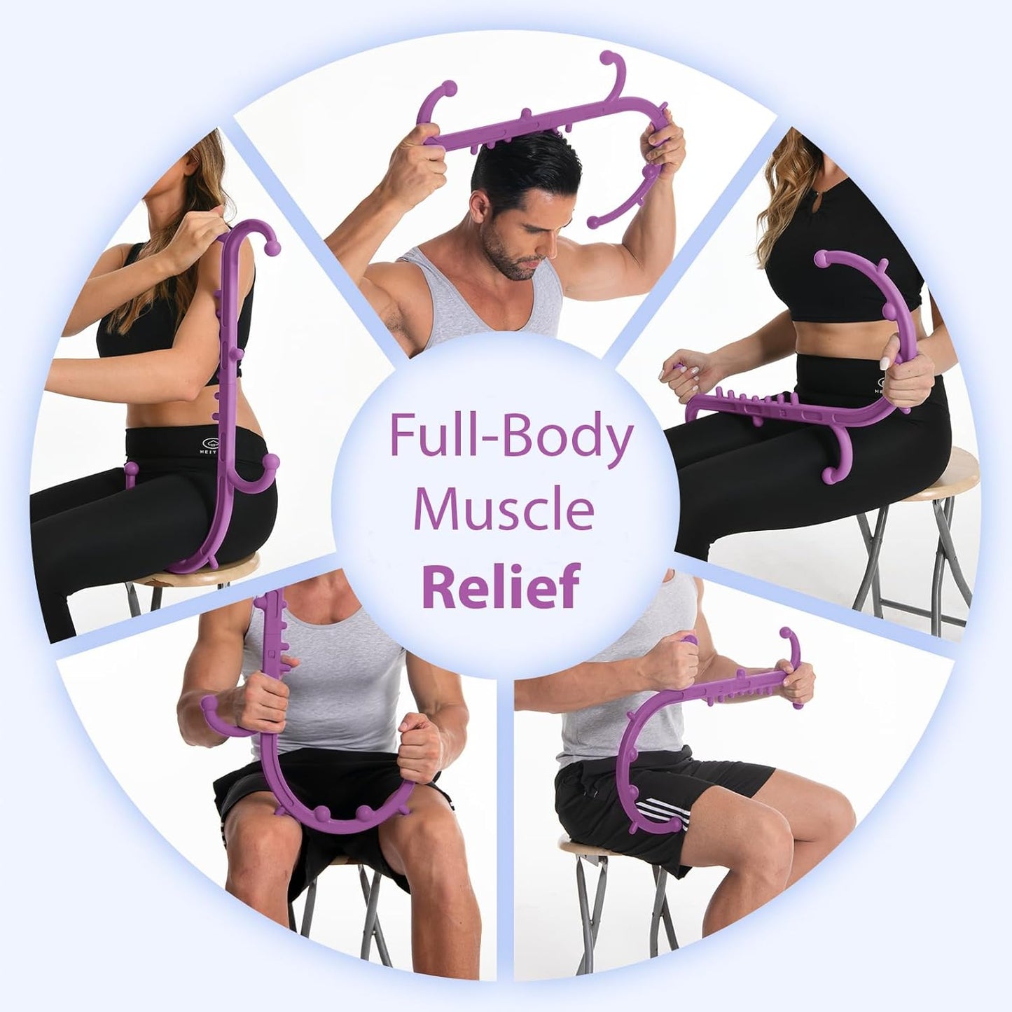 Deep Tissue Back & Neck Massager - Back Massager Stick for Pain Relief, Muscle Knot Remover, Trigger Point Massage Tool for Full Body, Shoulders, Legs - Pressure Point Massage Tool