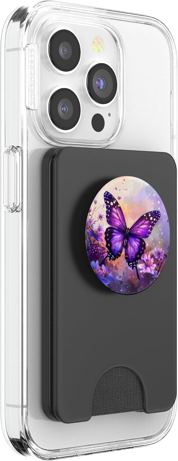 Dreamy Purple Butterflies PopSockets PopWallet for MagSafe