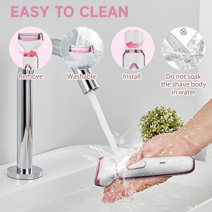Women's Electric Razor Bikini Trimmer, 4-in-1 Cordless Shaver for Face, Legs, Underarms, Pubic Hair – Wet/Dry Use, Painless Hair Removal