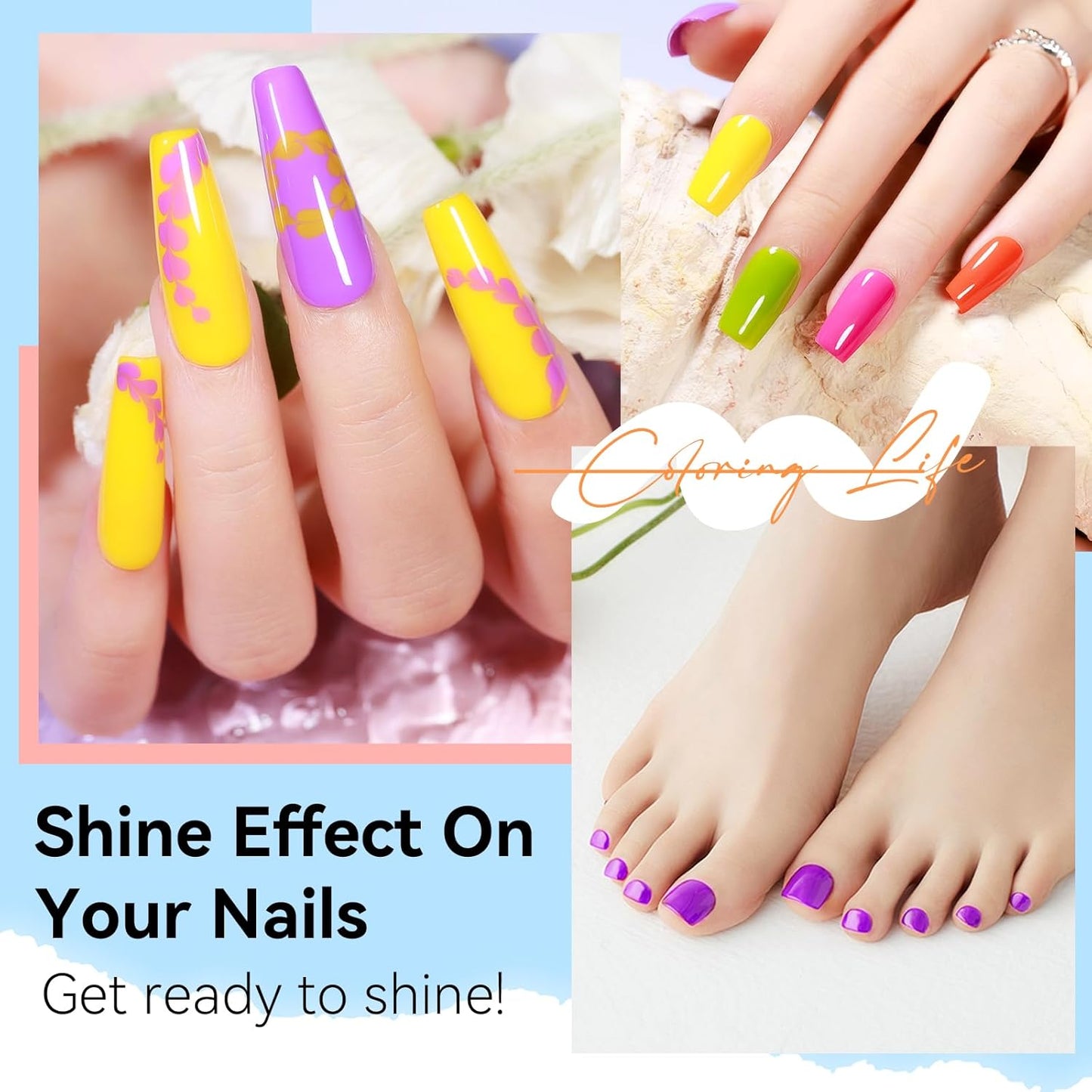 MIZHSE Nail Polish Set, Bright Colors Quick Dry Nail Polish for Women Girls, Fall Nail Lacquer Yellow Green Purple Rose Pink Air Dry Fingernail Polish for DIY Nail Art Salon, Ideal Non-Gel Gift Set