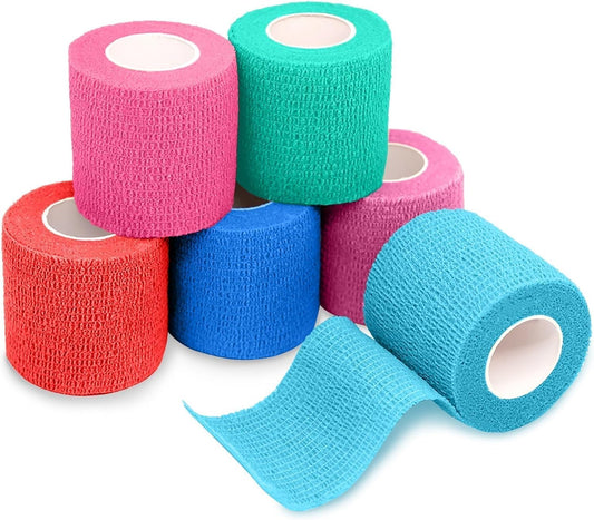 FriCARE Self Adhesive Bandage Wrap, Medical Tape in First Aid Kit, Cohesive Bandages for Wounds Sport Vet, 2 Inches X 5 Yards 6 Rolls, Vibrant