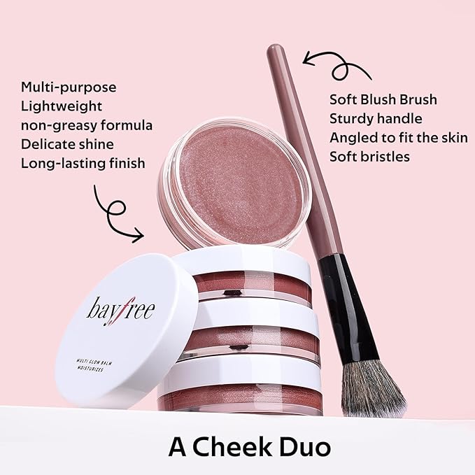 Multi Cream Blush & Blush Brush Set, Korean Makeup Blush for Cheeks, Multi-Use Face Balm, Lightweight & Hydrating, Blendable Color, Non-Greasy, Soft Bristles for Radiant Finish (Pink Camellia)