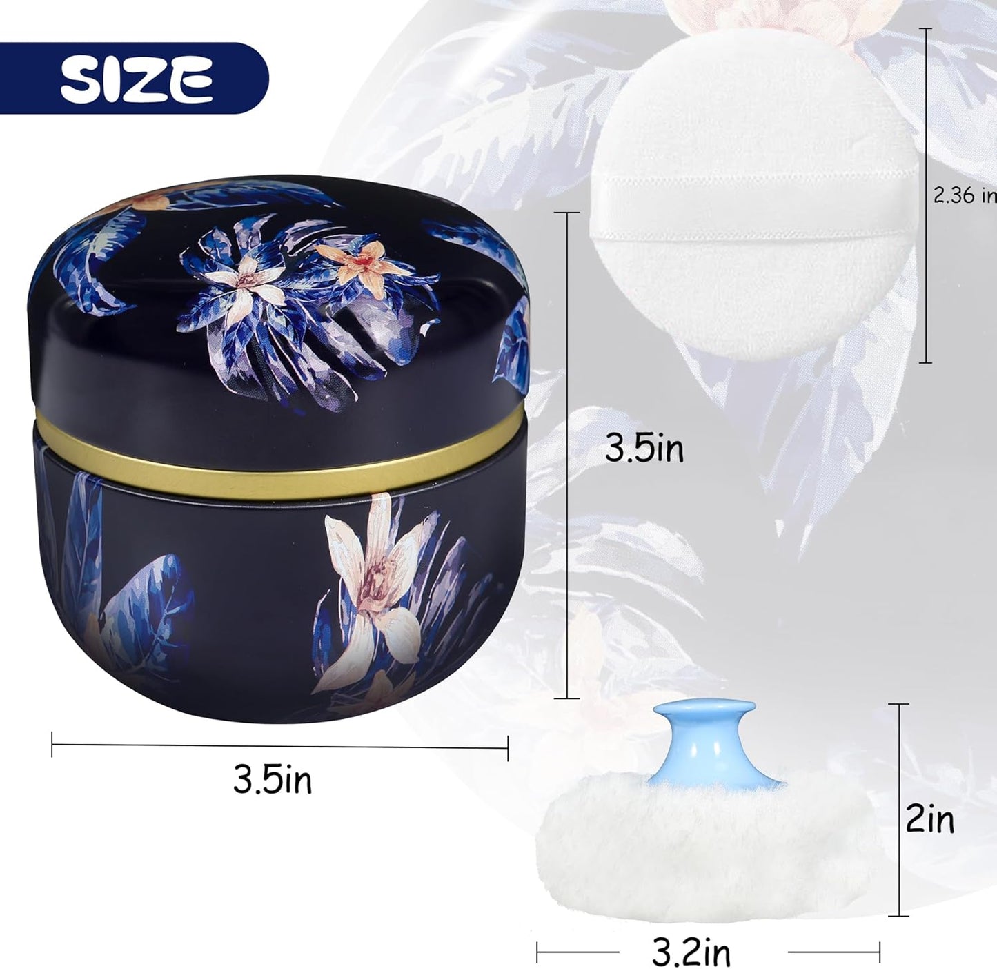 WEMEGA Body Powder Case with Powder Puff Powder Container Tea Box for Baby and Women Powder Puff and Powder Case for Travel (Midnight1)