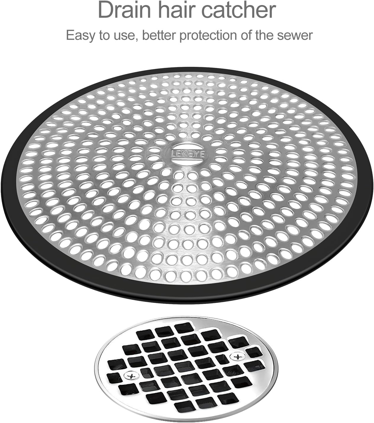 LEKEYE Shower Drain Hair Catcher | Strainer | Shower Stall Drain Cover | Bathroom Drain Protector Stainless Steel and Silicone(Black)