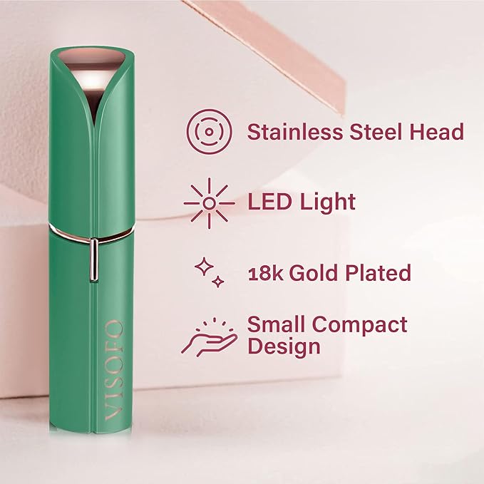 Facial Hair Removal for Women | Electric Razor Device Small Mustache Dermaplaning Remover Tools Tweezers Epilator Trimmer Face Dermaplane Shavers Beauty Gadgets Set Accessories by VISOFO (Emerald)