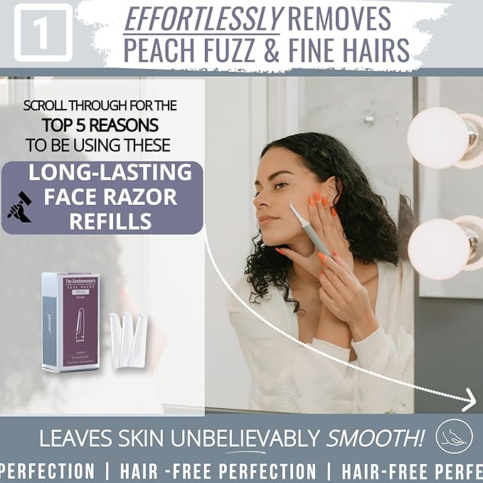 Dermaplaning Refill Blades - 3 Count, Compatible with Gentlewoman’s Face Razors, Smooth and Gentle Exfoliating Facial Razor for Women, Premium Peach Fuzz Removal