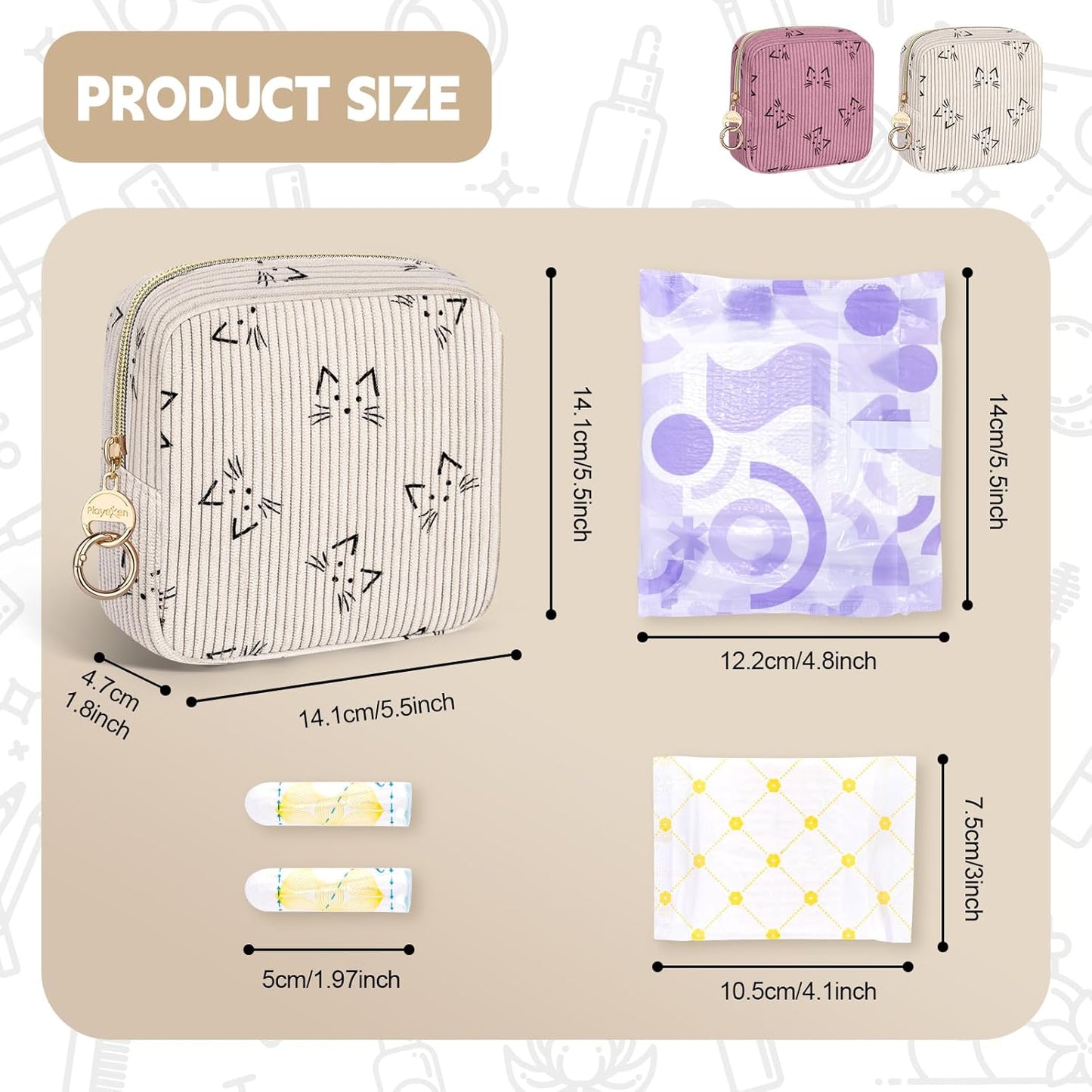 Period Bag for Teen Girls, Corduroy Cute Sanitary Napkin Storage Bag, Menstrual Pad Bag Tampon Holder for Purse