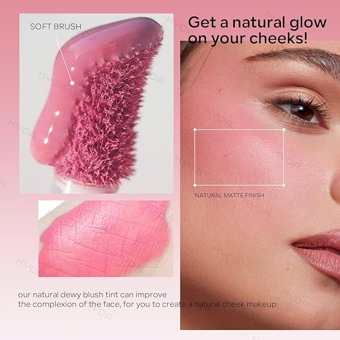 KYDA Liquid Blush, Matte Tinted for Cheeks, Lasting Dewy Finish, High Pigment Soft Creamy Blush, Blendable Lightweight Cover-Cool Pink