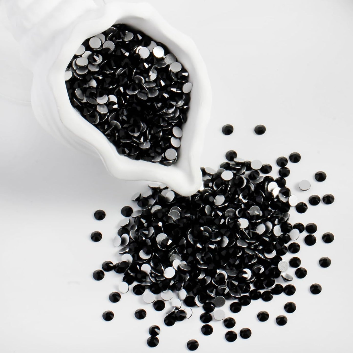 400PCS SS30 Flatback Rhinestones | 12-Facet Diamond-Cut Glass Gems for Nail Art, Clothing, DIY Crafts |Glue-On Decoration Stones with Silver Backing(Jet Black)