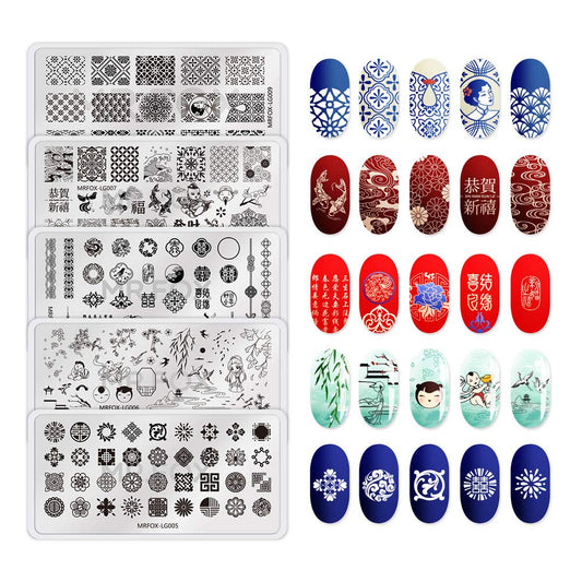 MR.FOX Nail Board Set - Chinese, Republic, Ancient Style Wedding Theme Pattern - Bubble Republic Style Art DIY Hot Stamping Template