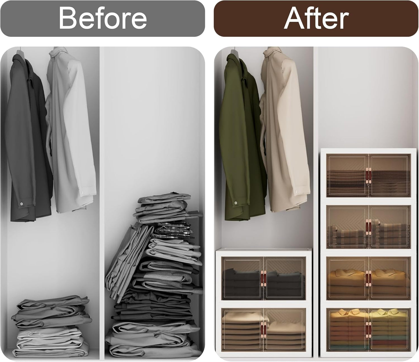 JOYMOOP Folding Storage Bins Organizer, 84 Quart Collapsible Storage Box with Wheels and Door, Stackble Plastic Storage Container for Clothing, Books and Sundries (XXL, 21 Gal, 1 Tier)