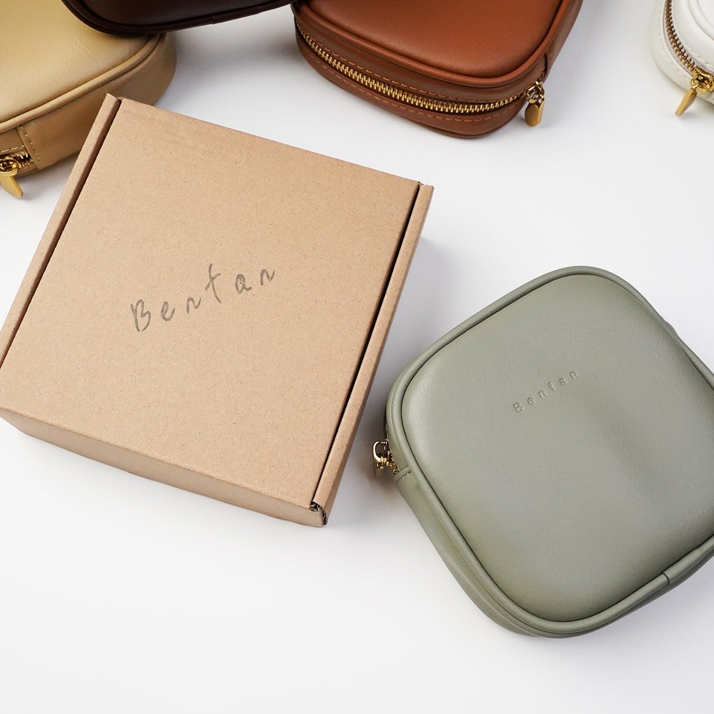 Leather Cosmetic Bag for Women Small Zipper Makeup Bag for Purse Waterproof Travel Makeup Organizer Charger Storage Pouch Color Green