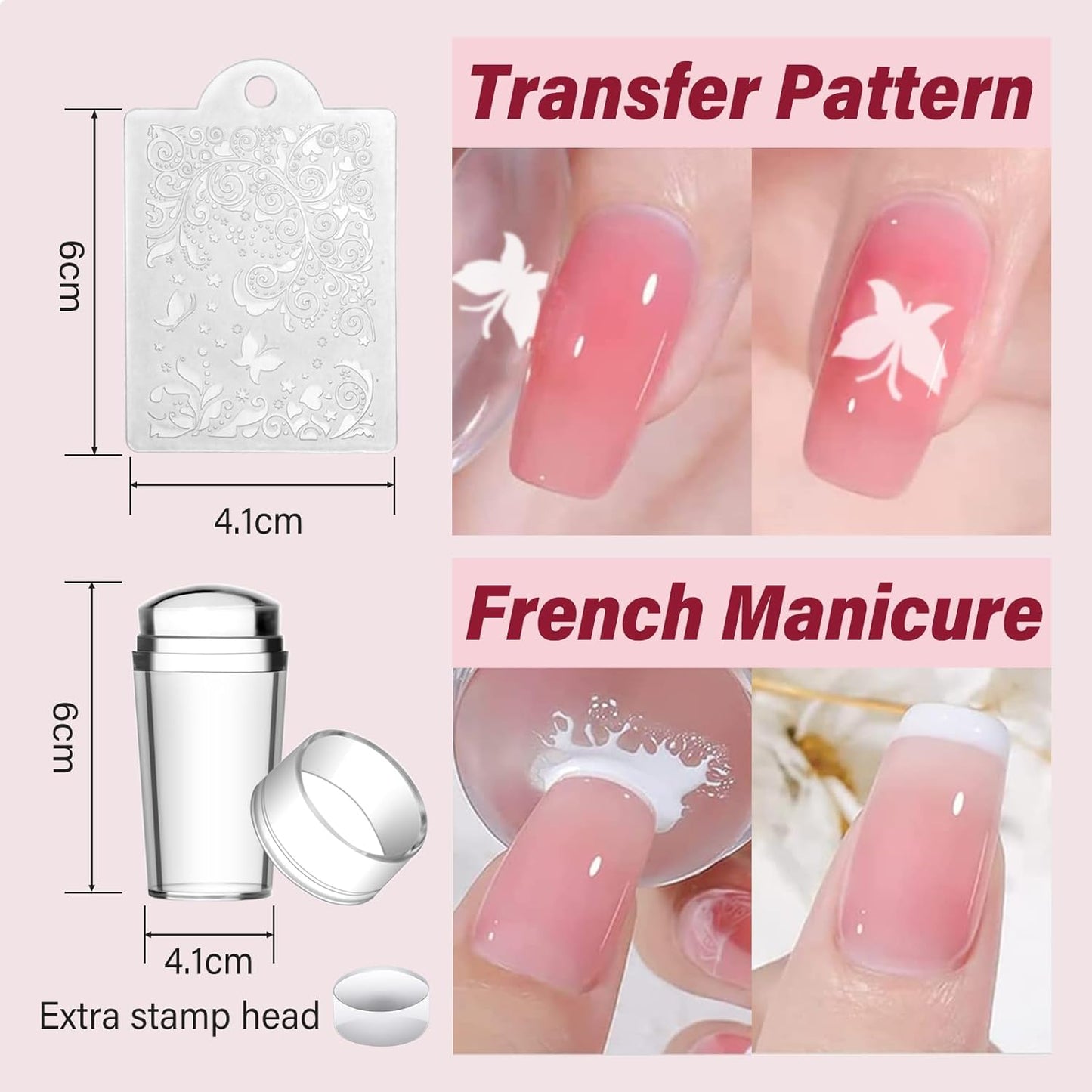 Biutee Nail Art Stamping Plate Set French Tip Nail Stamp Plate 2PCS French Line Lace Nail Stamping Kit with Silicone Nail Stamper Scraper Nail Stamp Template Kit Holiday Design for Manicuring DIY