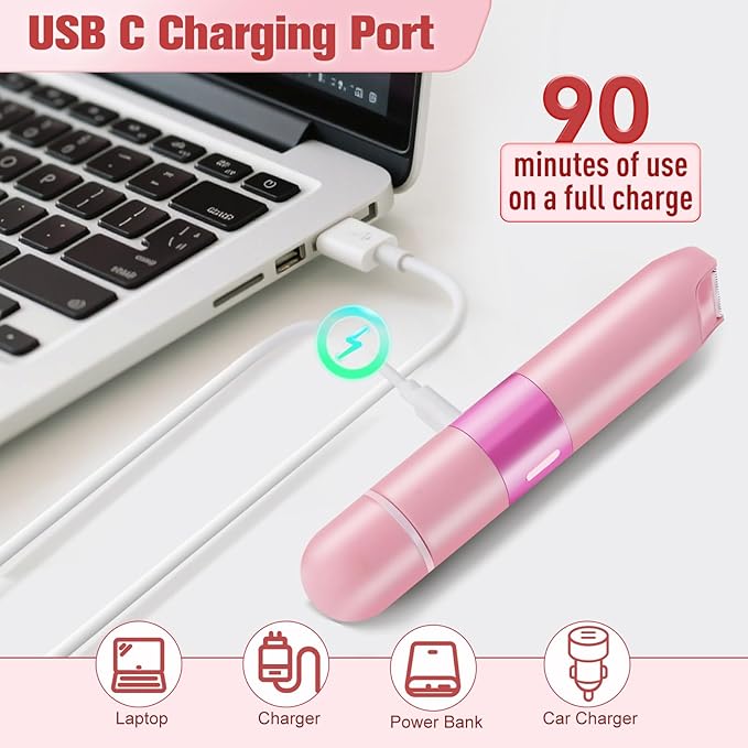 Bikini Trimmer for Women, 2 in 1 Electric Razor with LED Light, Body Facial Hair Remover, Type-C Charging, Wet/Dry Use for Smooth Skin