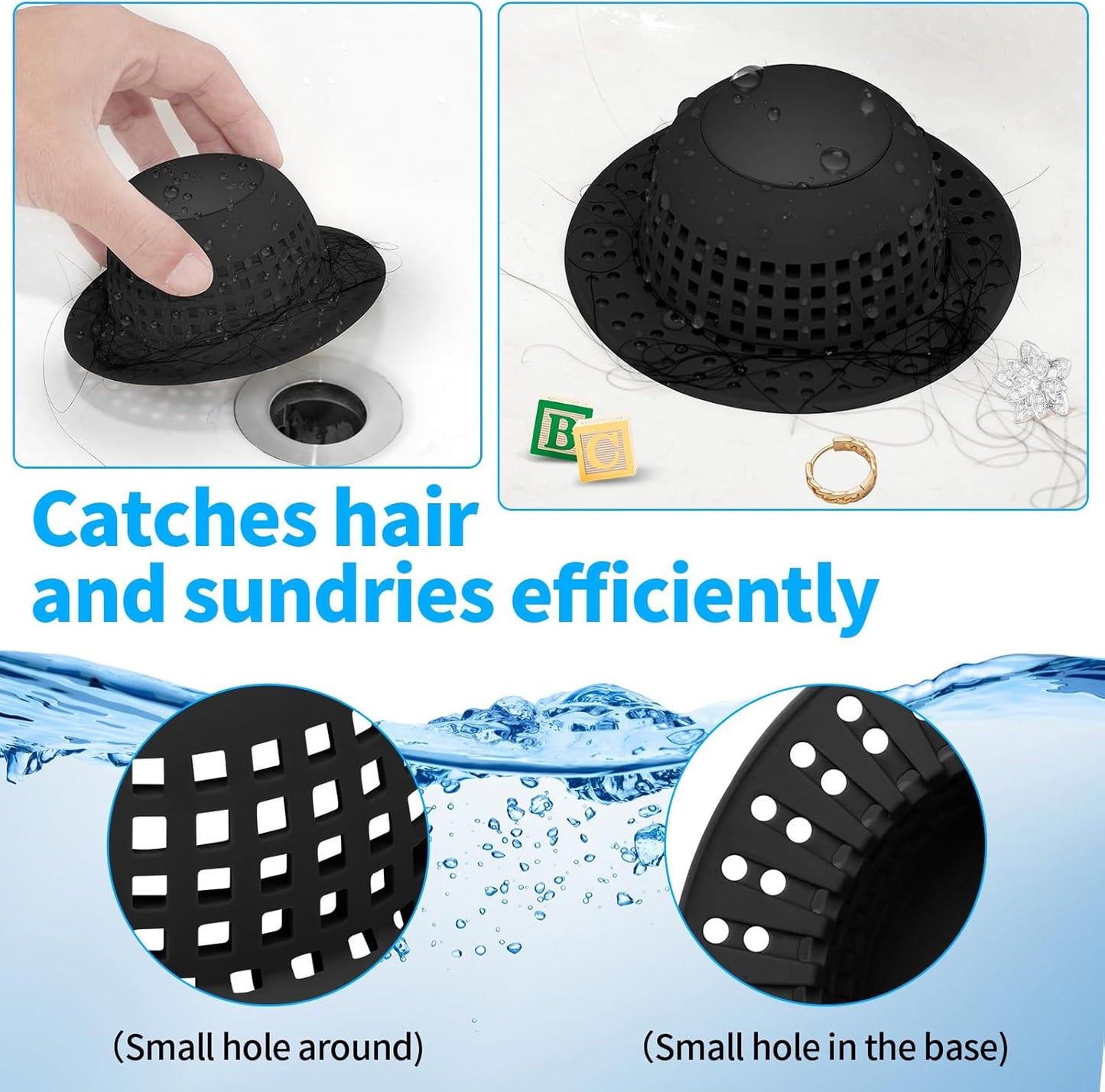 Shower Drain Hair Catcher, Bathtub Drain Cover Foldable Silicone Shower & Tub Protector for Pop-Up & Regular Drains