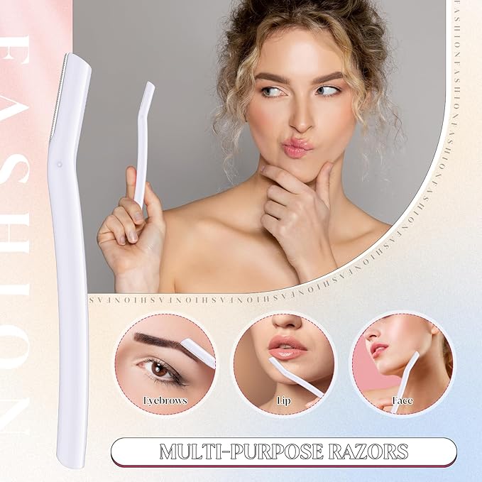 Lasnten 6Pcs Dermaplane Razor Eyebrow Facial Razor for Women Men Single Blade Multipurpose Eyebrow Trimmer Skin Hair Removal Shaver Face Razor Dermaplaning Exfoliating Tool Include Blade Cover(White)