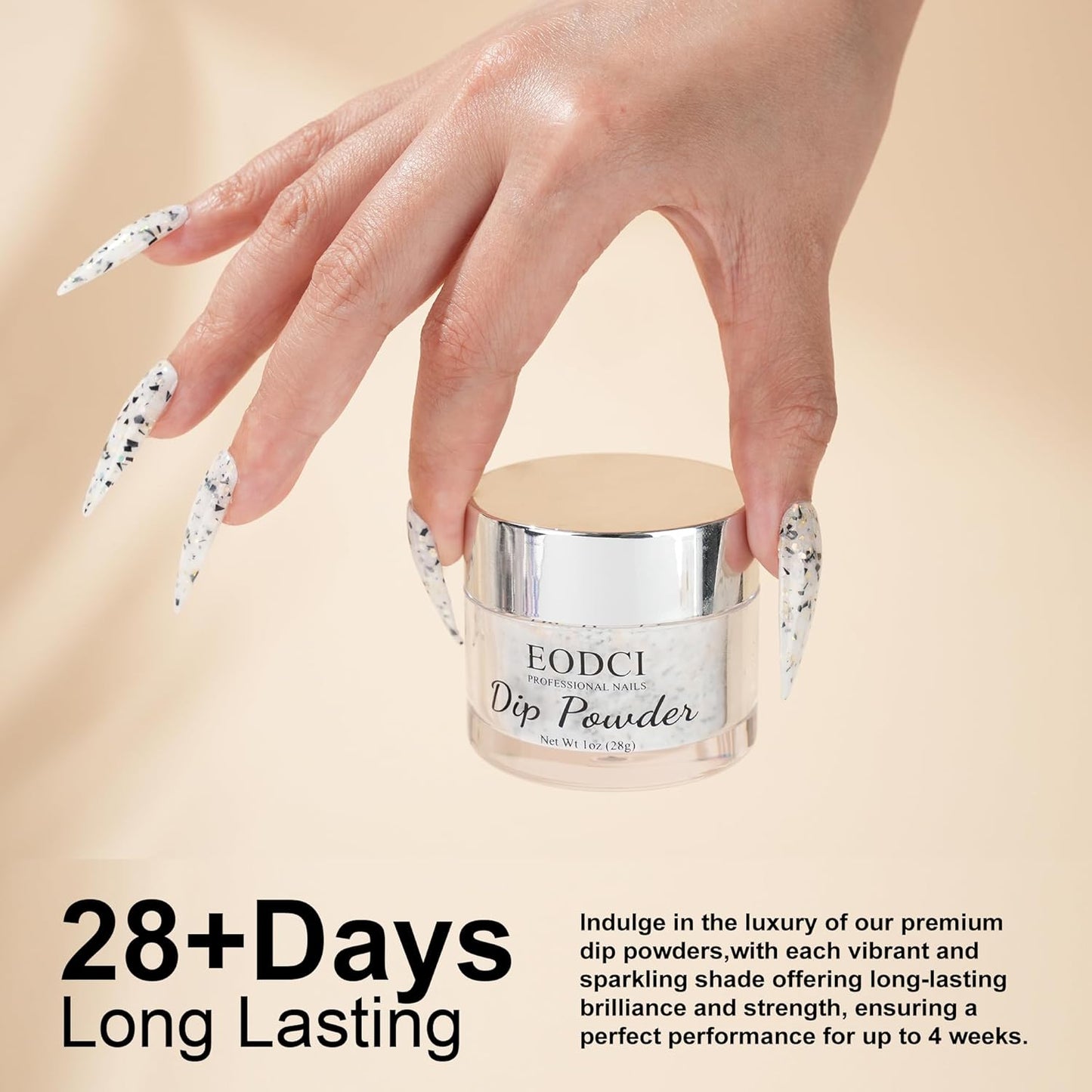 1 Oz/28g Glitter Grey Dip Powder, Nail Dip Powder for Long-lasting 28 Days+ Dip Nail Art French Manicure Nail Starter & Professional Home DIY Salon Use, No Needed Nail Lamp Curing