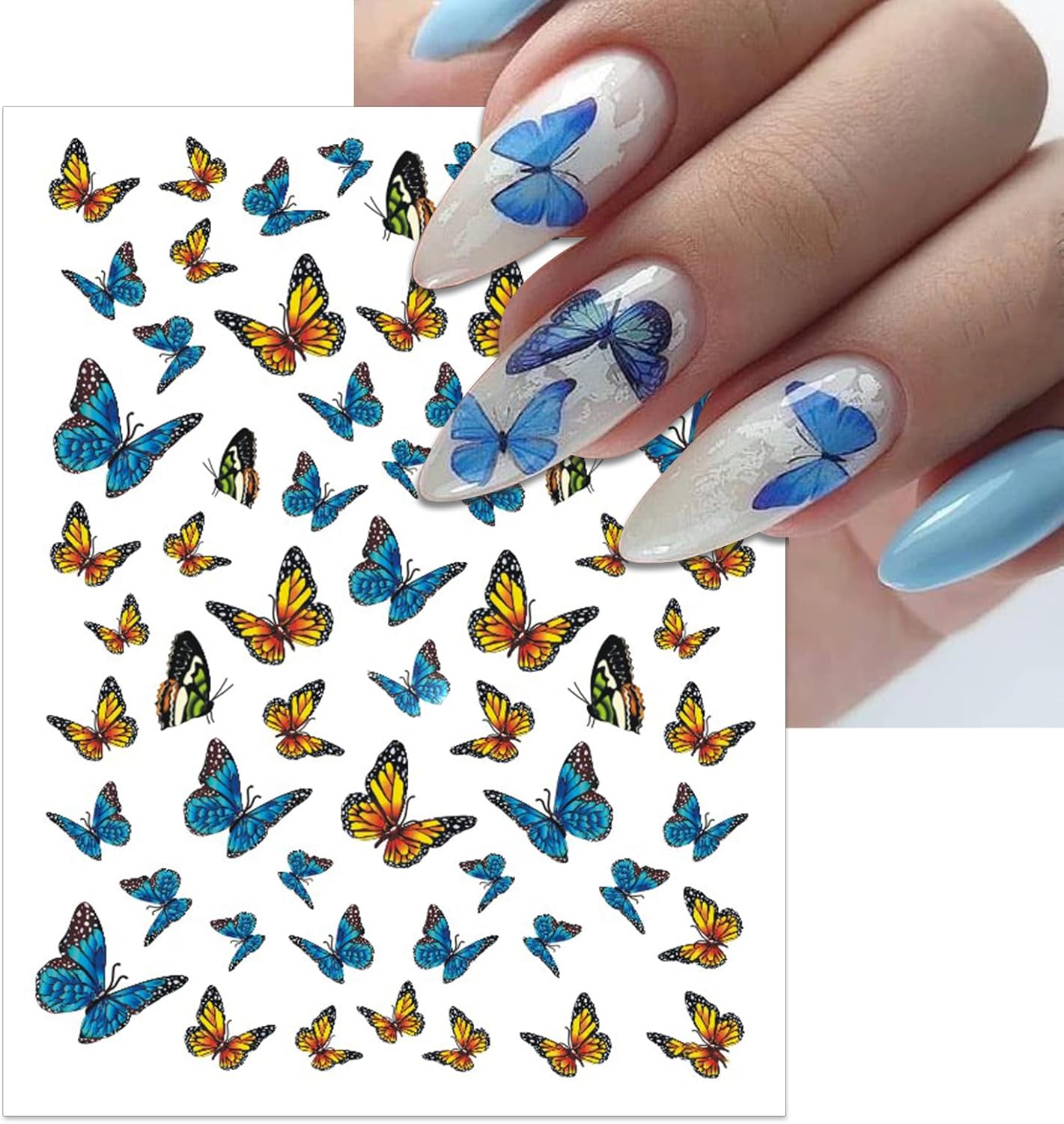 12 Sheets Butterflies Nail Art Stickers, Self-Adhesive 3D Butterflies Wings Nail Decals, Variety Color Glitter Design Nail Decorations