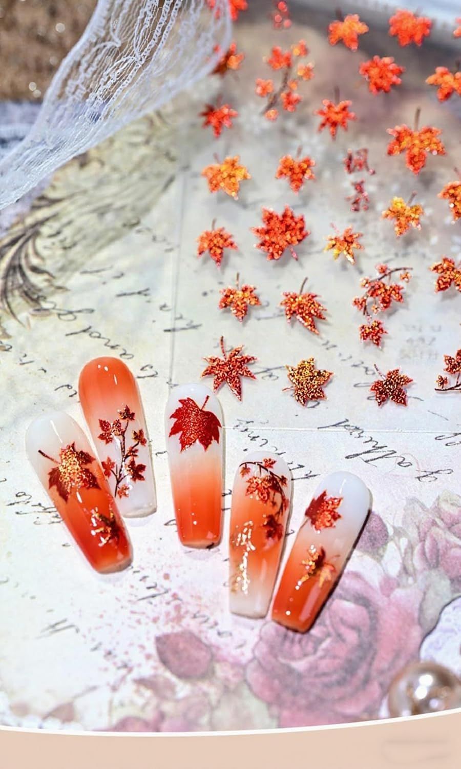 Fall Nail Art Stickers Autumn 5D Glitter Maple Leaf Nail Decals Thanksgiving Day Nail Decorations Supplies Cat Eye Maple Leaf Nail Art Sticker Fall Stickers for Women Girls Nails Manicure Decor 1Sheet