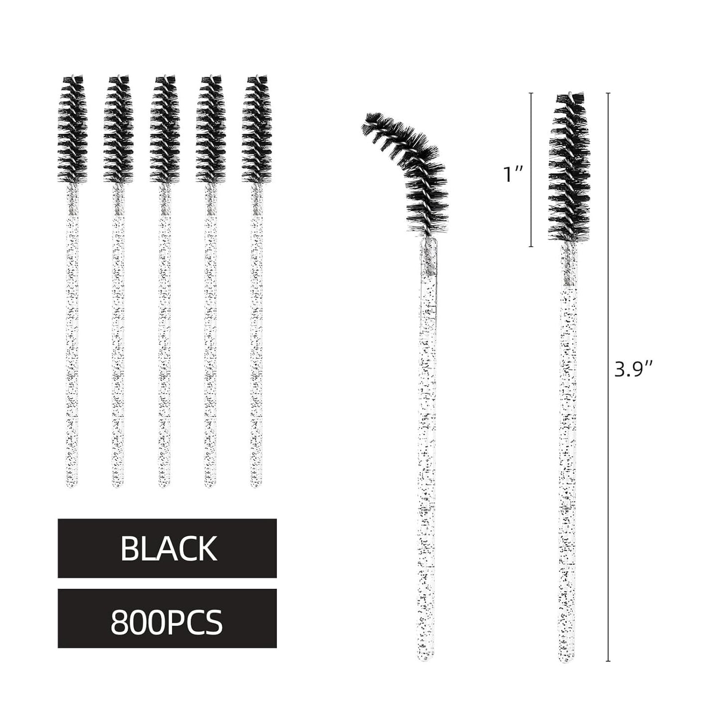 Tbestmax 800 Disposable Mascara Wands, Spoolies Brush for Eyelash Extensions, Crystal Black Spooly Eyelash Eyebrow Brushes Lash Wand Applicator Makeup Kits