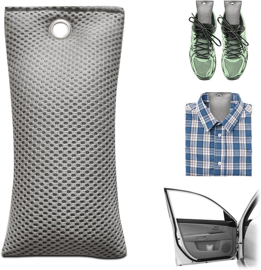 4 Pack charcoal odor absorber,Bamboo Charcoals Air Purifying Bag Charcoals Deodorizer Eliminator for Strong Odors in Car, Closet, Shoe, Basement (75G*4 Pack Gray, Unscented)