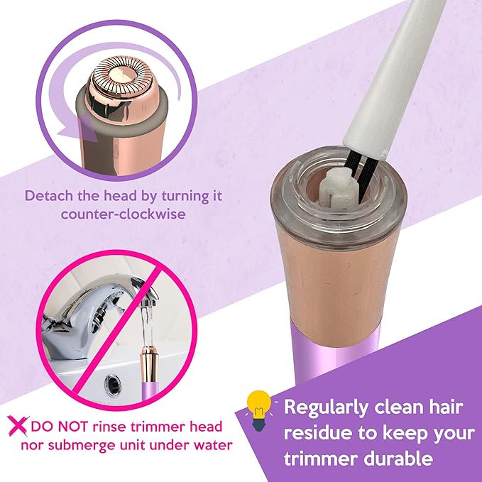 Mini Portable Facial Hair, Lips and Chin Remover Trimmer for Women, Facial Painless Epilator Pen, 18K Gold-Plated 13mm Hypoallergenic Rotary Head. 360° LED Light for Instant and Painless Hair Remover