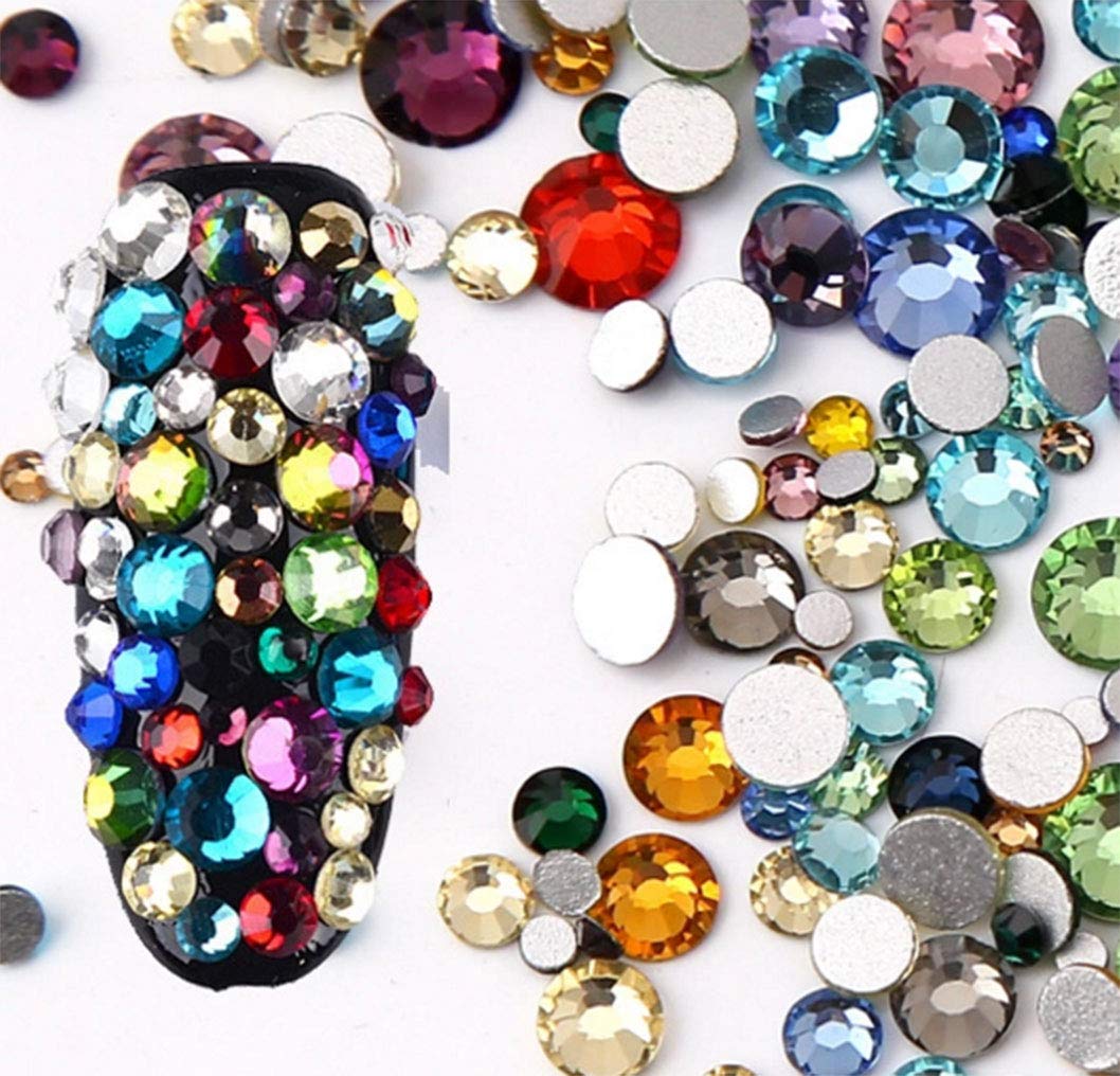 Rhinestones flat back gems round DIY decorative Nail Face and apparel accessories ss3-20 mix size(1440pcs mixed color)
