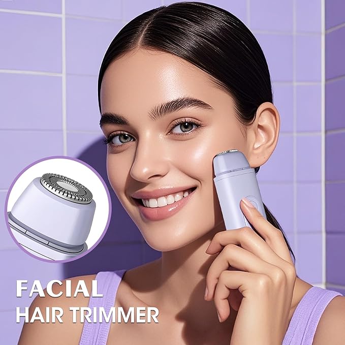 Lanumi 2 in 1 Electric Shaver Dual Head Bikini Trimmer Women IPX6 Wet Dry Pubic Hair Trimmer Rechargeable Body Facial Hair Remover for Face Lip Chin Underarm Legs (Purple)