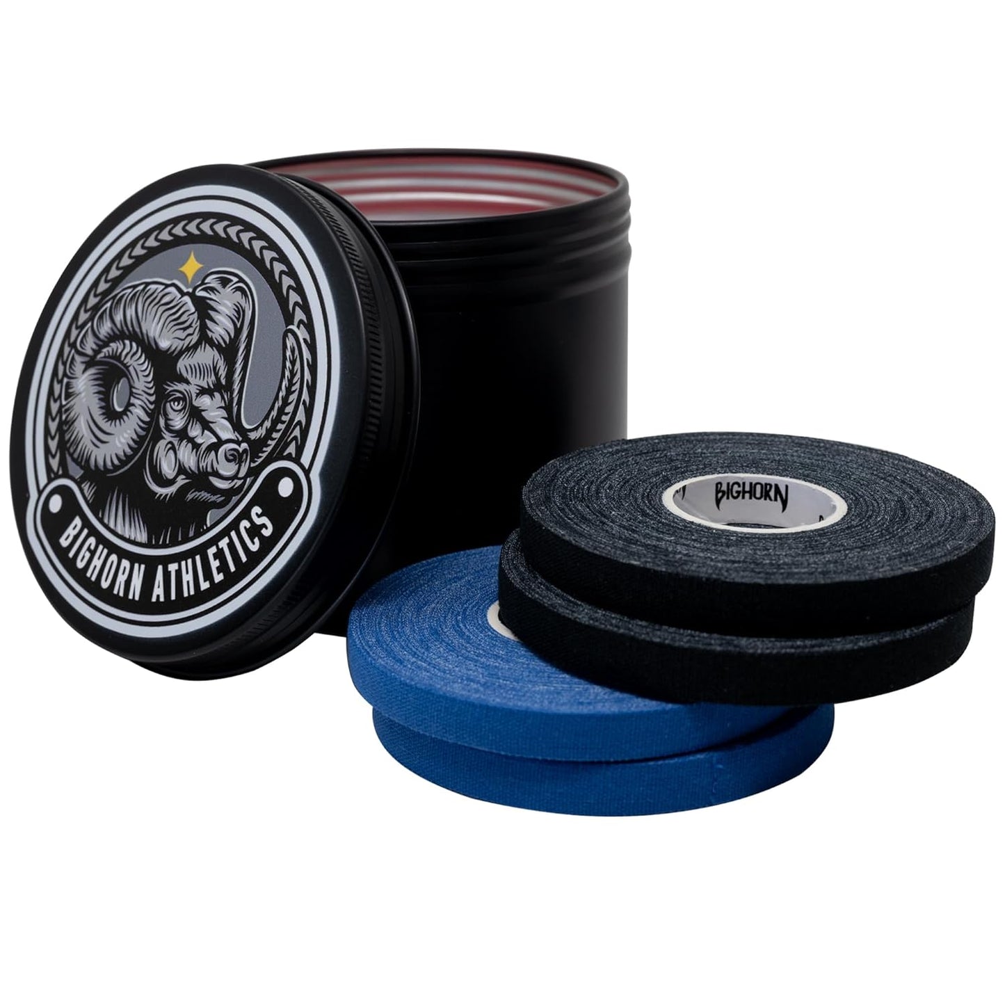Bighorn Athletics Black Aluminium Tin Can Holder for Athletic Finger Tape, Medium | Holds 8 Rolls of 0.3-Inch Athletic Tape