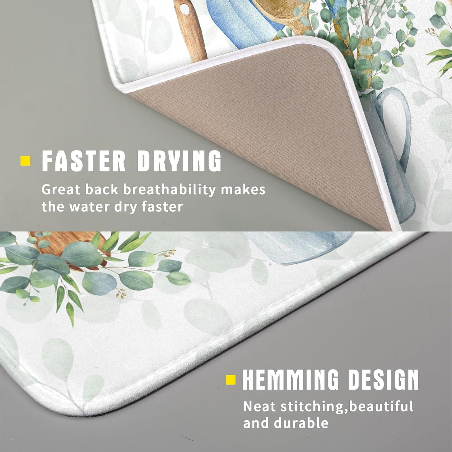 Sage Green Dish Drying Mat for Kitchen Counter, Cooking Supplies Reversible Dish Drainer Rack Pad Fast Dry Kitchen Accessories 16x18 Inch