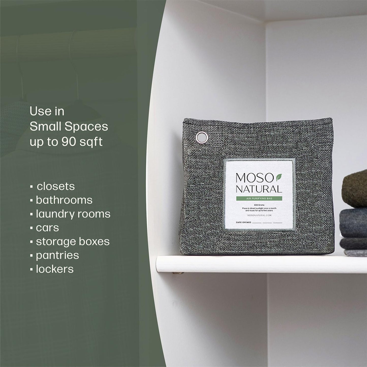 Moso Natural Air Purifying Bag 300g (10.58oz) Premium Bamboo Charcoal Odor Absorber for Home & Pet | Closet Odor Eliminator & Small Room Deodorizer | Charcoal Bags Last 2 Years | Unscented (3 Pack)