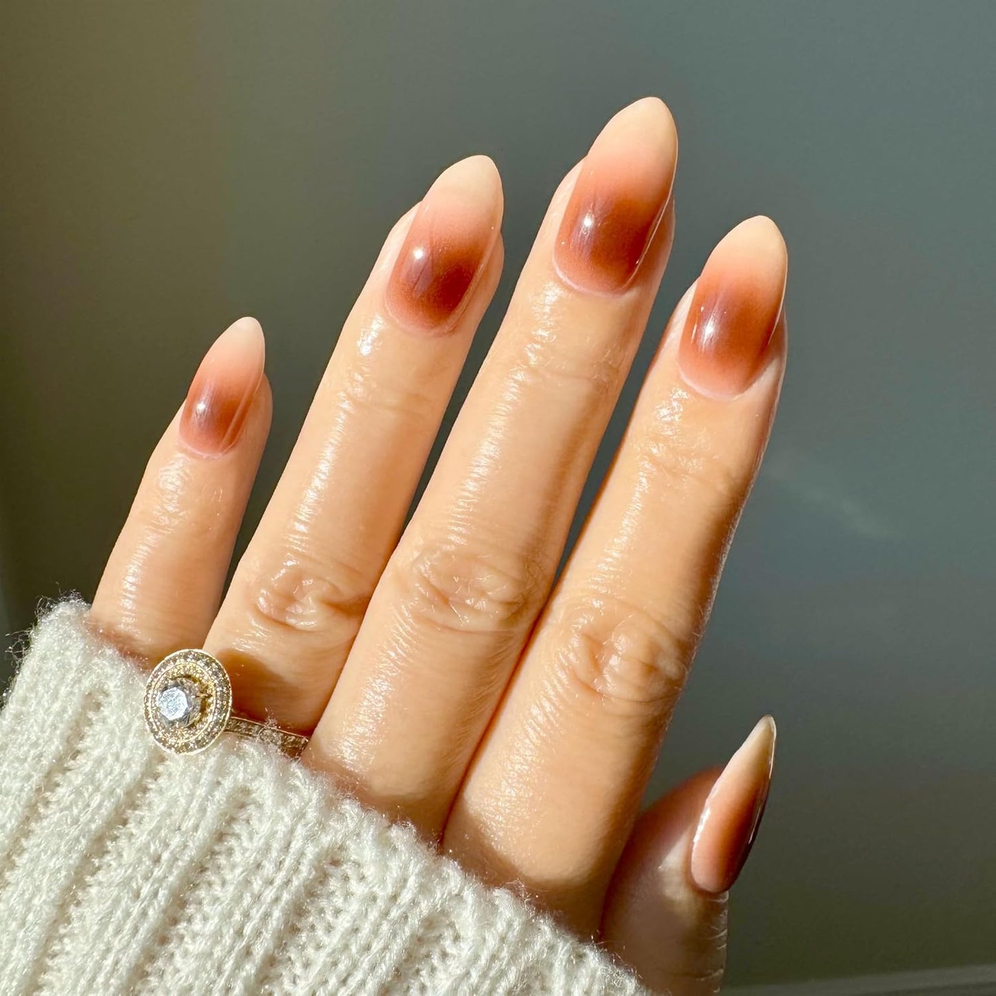 Semi Cured Gel Nail Strips - Minimalist Ombre Nail Polish Wraps, Works with Any UV Lamp - Long Lasting Easy Salon Manicure - 24pcs with 2 Prep Pads, Nail File & Cuticle Stick (Chocolate Bar)