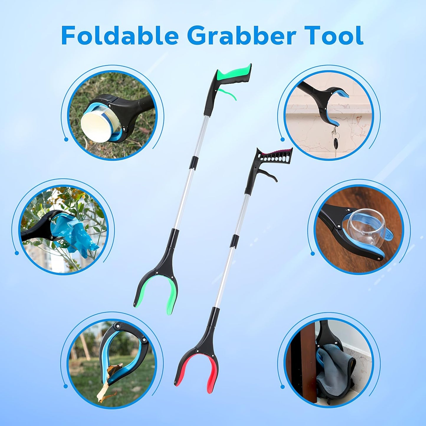 Grabber Reacher Tool - 32” Extra Long Foldable Gripper and Reaching Tool - Heavy Duty Pick Up Stick Grabbers for Seniors, Trash, Surgery Recovery Must Haves Gifts (Green)