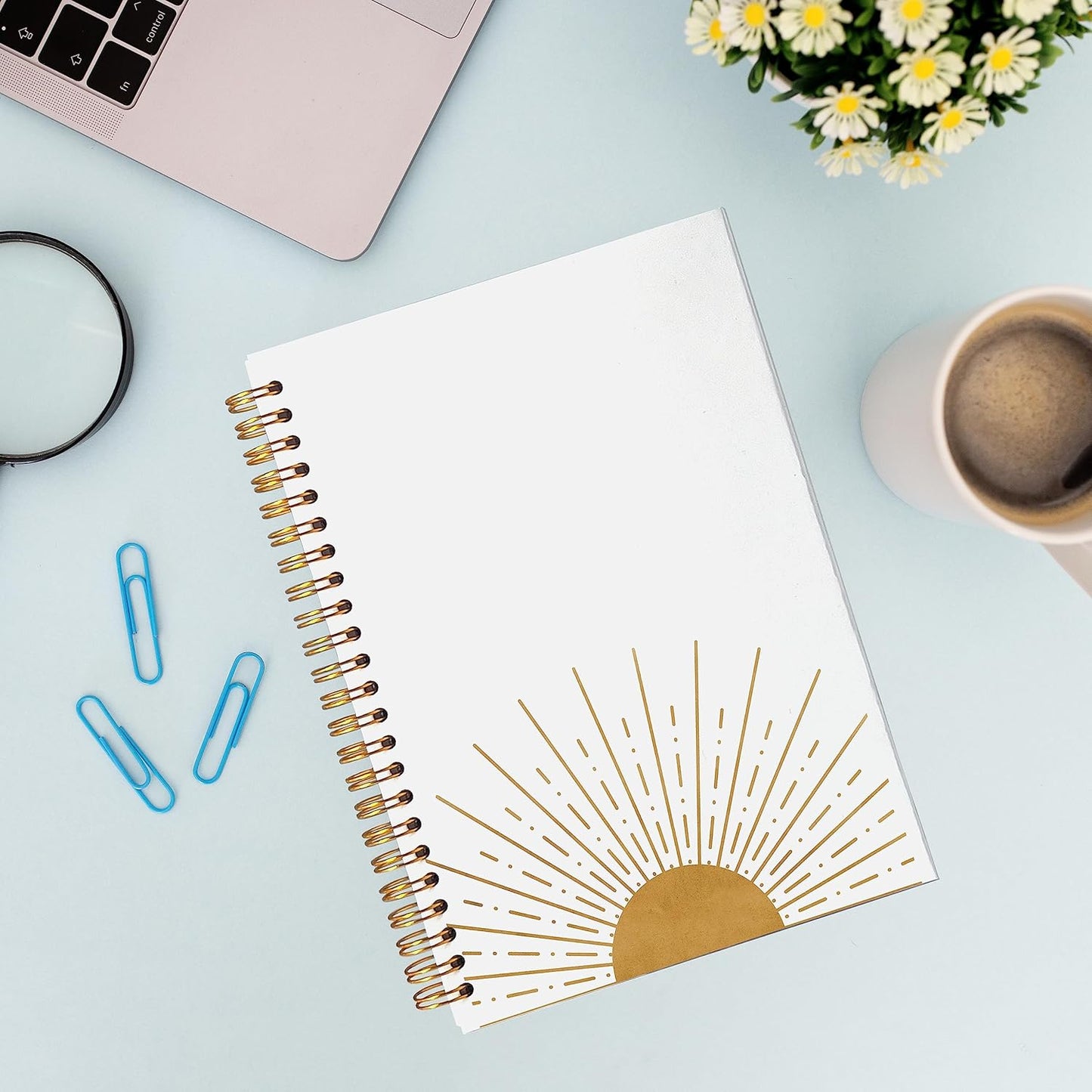 VNWEK Abstract Boho Sun Sunrise Sunset Sunshine Spiral Notebook Journal 5.5×8.3 Inch,Boho Mid-Century Modern Art Lined Hardcover Spiral Notebook for Work Notes Journaling,Boho Gifts for Women Girls