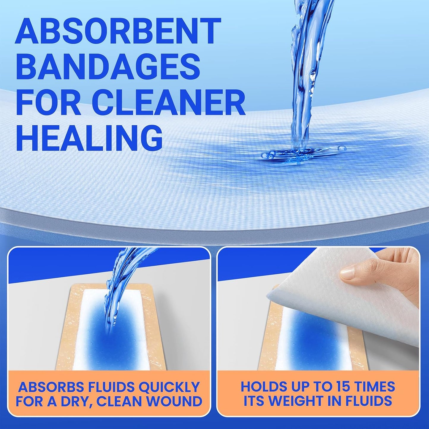 Large Waterproof Bandages 4x8 Silicone Foam Dressing for Sensitive Skin Wound Care, Adhesive Cohesive Pad with Border for First Aid, Post Surgical and Burn, Pressure, Scar Healing (5 PCS)