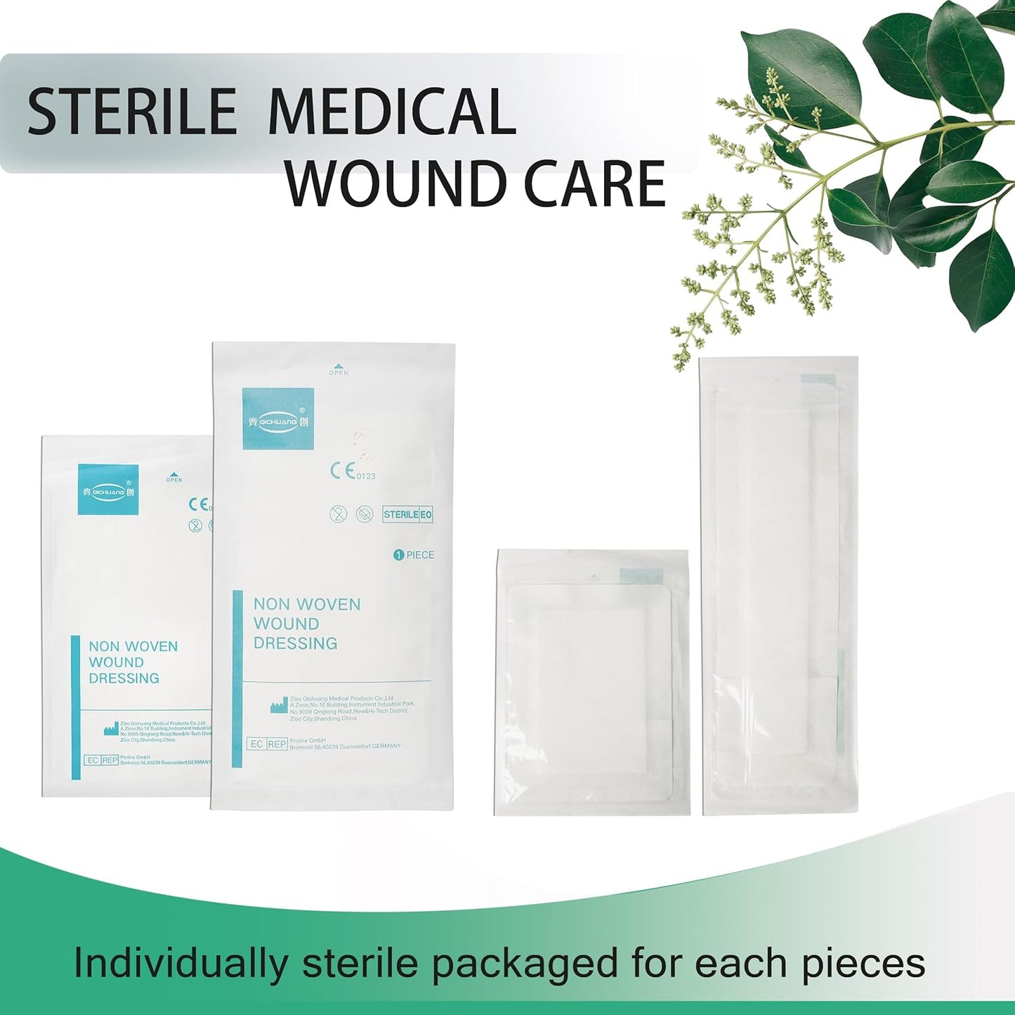 4X4 Inches Large Sterile Adhesive Island Wound Dressing Bandages - Non Woven Cover with Bordered Gauze Pads,50 Individually Pack, High Absorbent, Medical Grade by QICHUANG(4X4INCHES-C50)