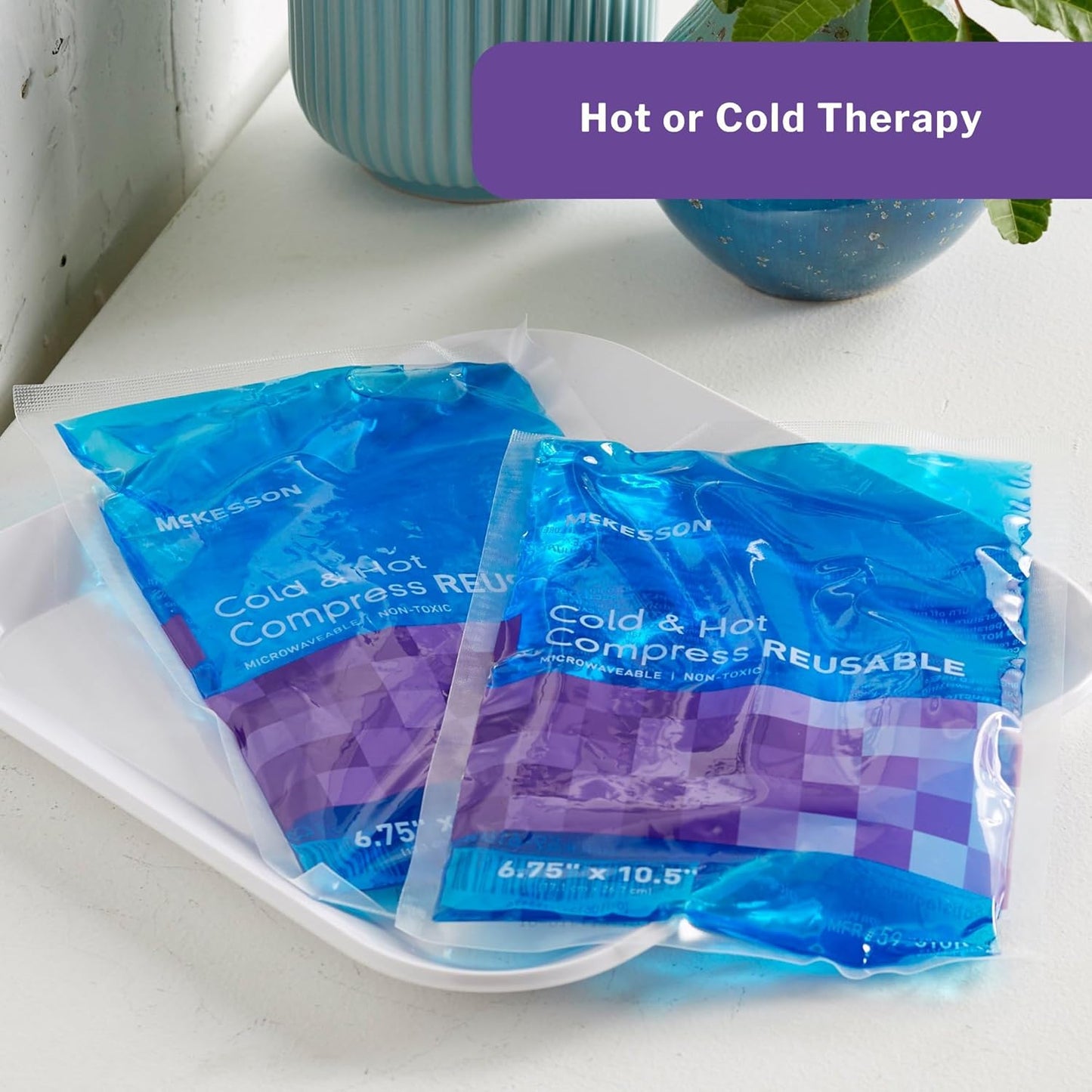 McKesson Cold and Hot Compress Reusable [24 Pack] Gel Ice Hot Packs for Injuries, 6.75 in x 10.5 in