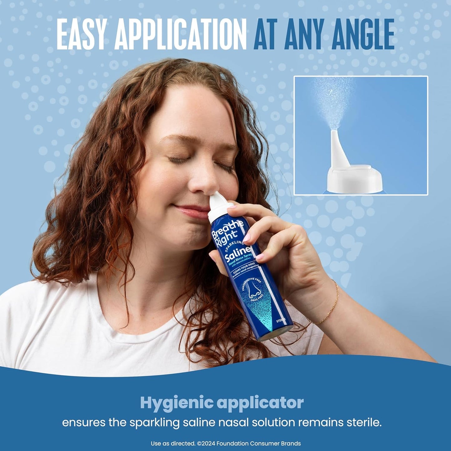 Breathe Right Sparkling Saline Nasal Rinse Spray – Effervescent, Drug-Free Relief from Stuffy Nose Due to Cold or Allergy – A Sparkling Sensation Only Bubbles Can Bring – 1 Can, 4.0 oz