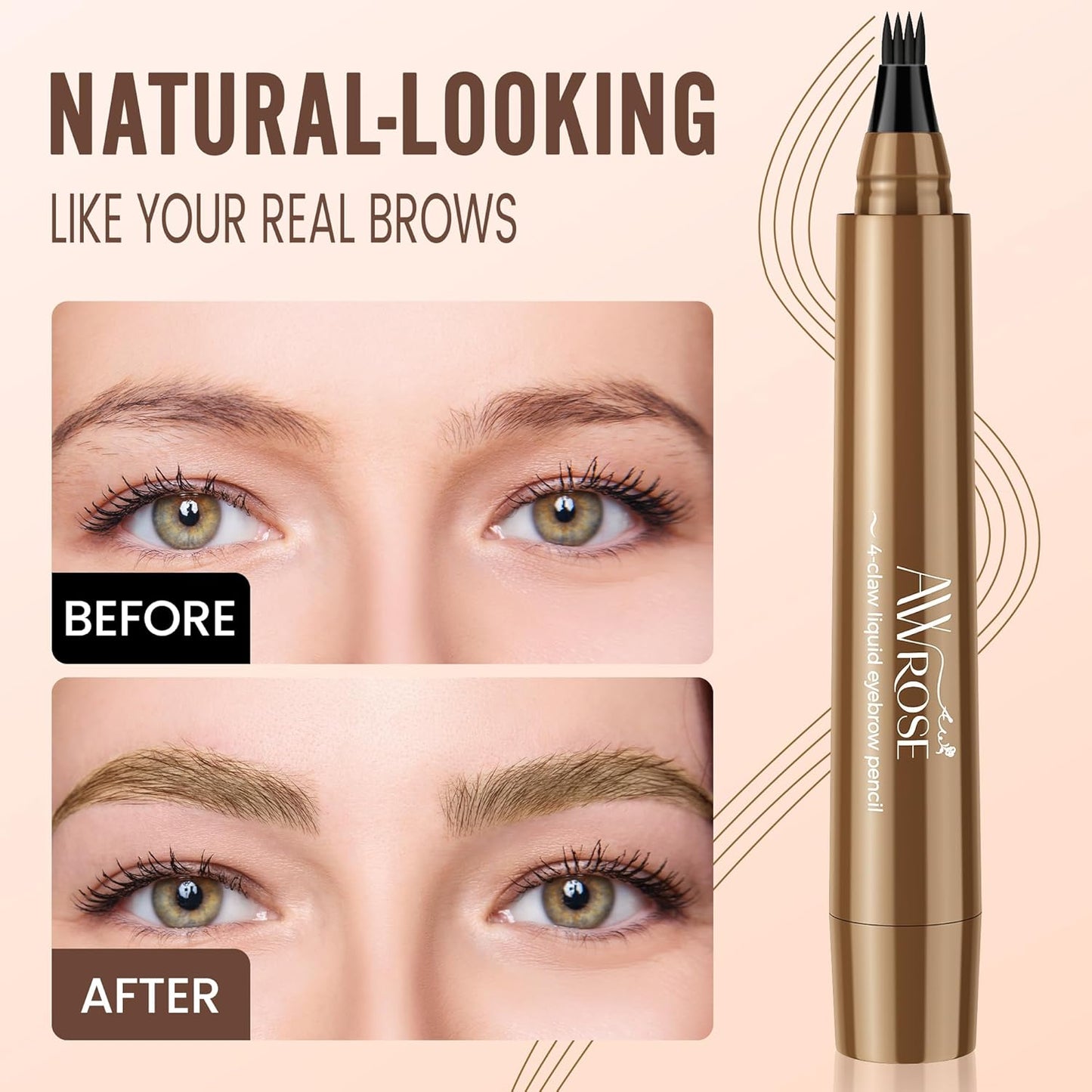 AWROSE Eyebrow Pencil, 3D Waterproof Microblading Eyebrow Pen 4 Fork Tip Tattoo Pencil, Precise Natural Magic Eye Brow Pen with Hair Like Strokes, 4 Points Multi-Used Eye Brow Pencils for Women/Men