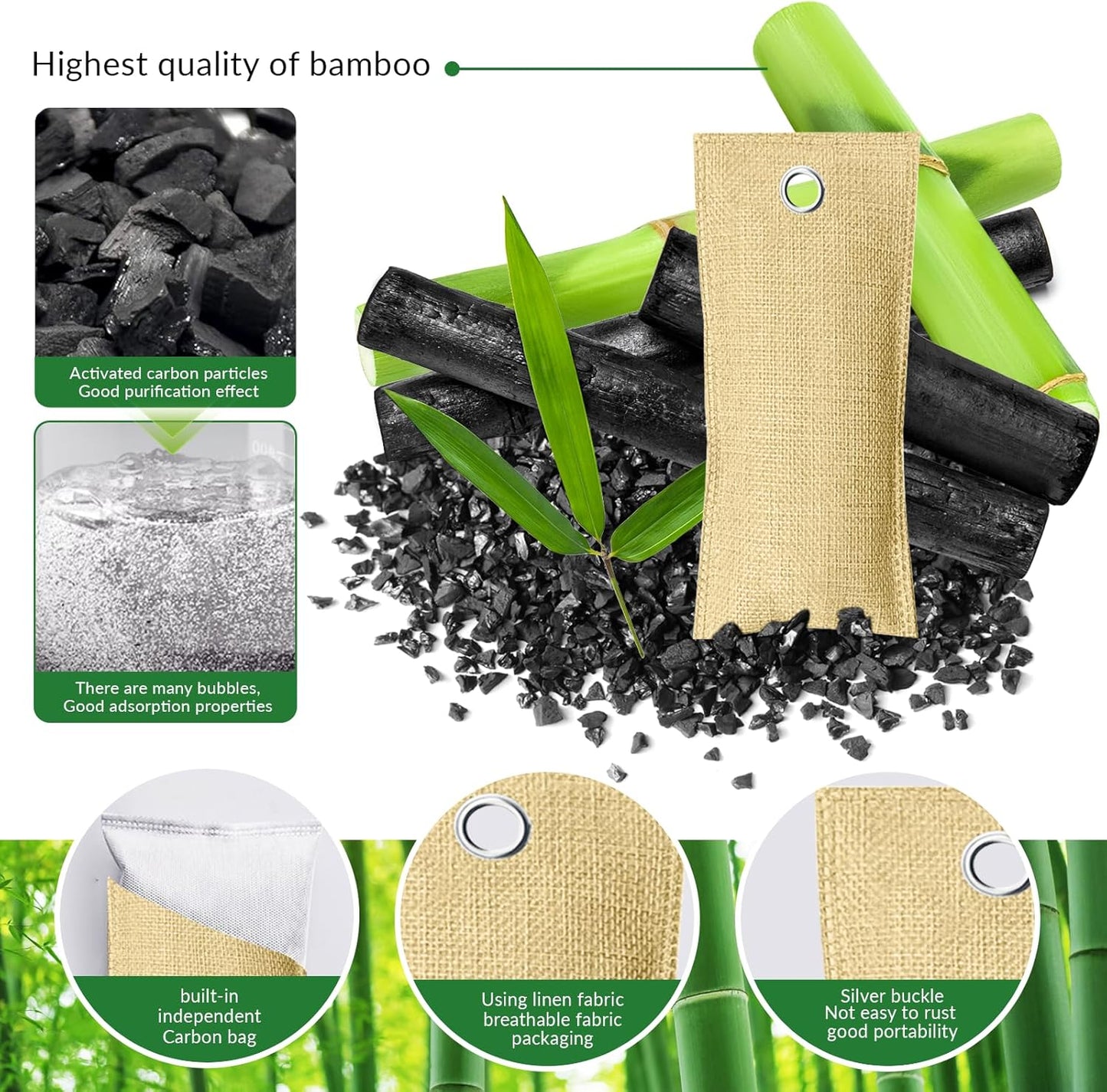 4 Pack charcoal odor absorber,Bamboo Charcoals Air Purifying Bag Charcoals Deodorizer Eliminator for Strong Odors in Car, Closet, Shoe, Basement (75G*4 Pack Beige-2, Unscented)