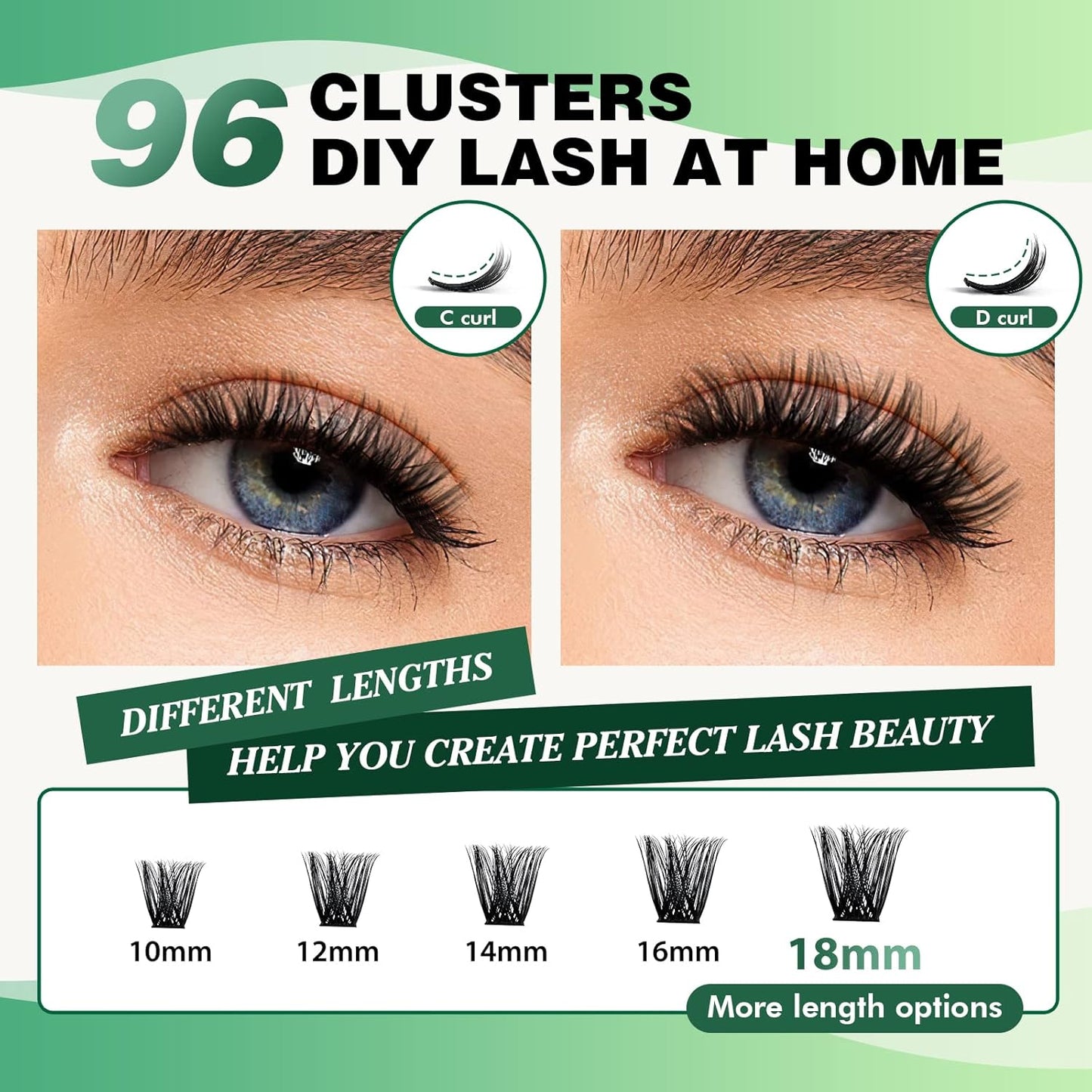 Lash Clusters 96pcs Individual Lashes Y03 D Curl 16mm Cluster Lashes KEYYOU Volume Wispy Lash Extension Soft&Comfortable Easy DIY at Home(Y03 D-16mm)