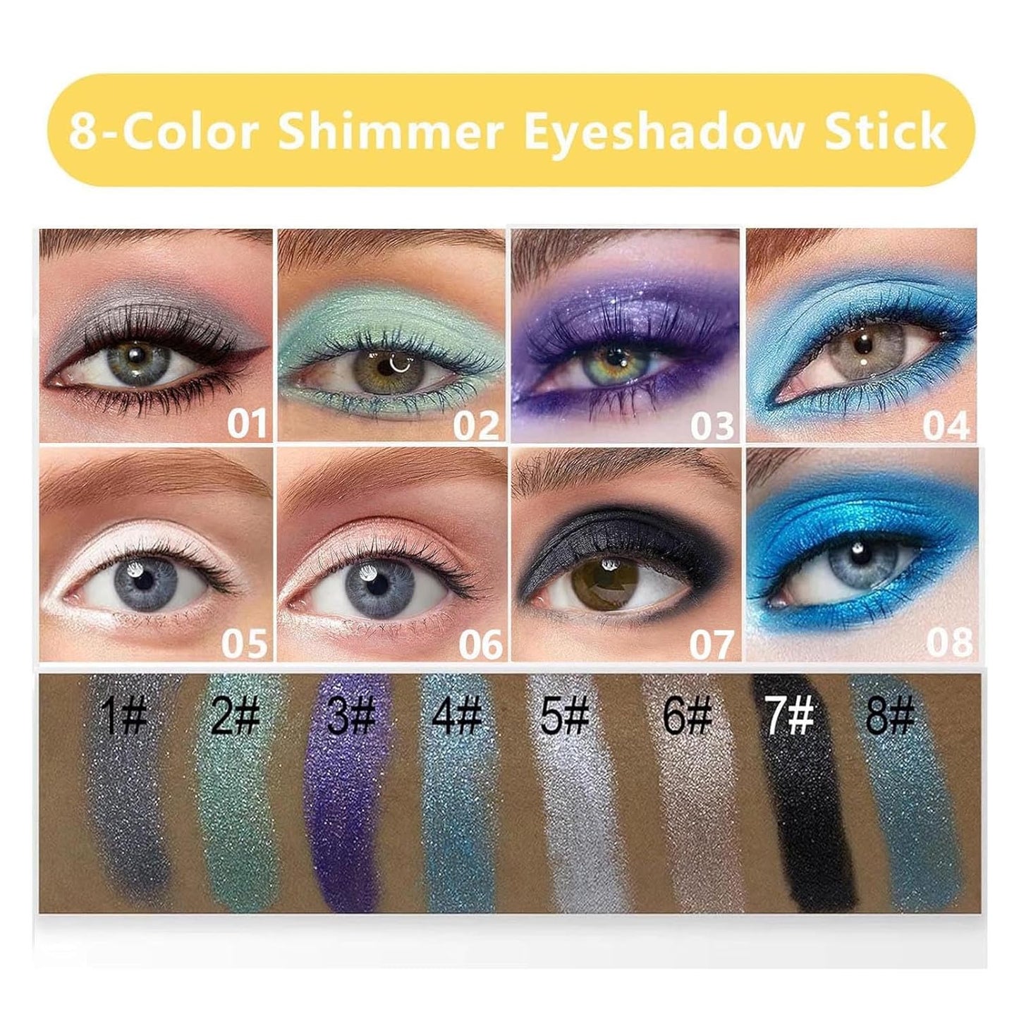 Black Eyeshadow Stick, Highlighter Eye Liner,Eye Brightener Stick, Shimmer Creamy Eyeshadow, Waterproof eye shadow Pencil Long Lasting Eye Shadow Makeup.#7 black shimmer