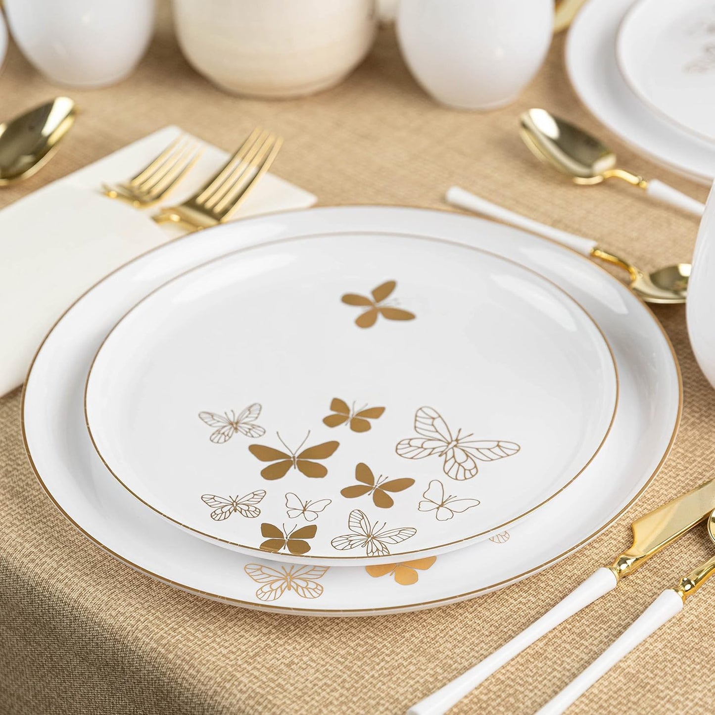 PLASTICPRO [30 Pack 10.6 Plastic Party Plates Edge Collection Premium heavyweight Elegant Disposable Tableware Dishes Butterfly Collection