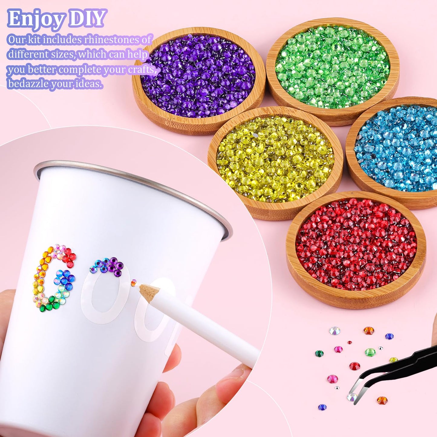 22000Pcs Resin Rhinestones for Bedazzling with Tweezers, Multicolor 2/3/4mm Rhinestones for Crafting with 3Pcs 10ml B7000 Jewelry Glue for DIY Crafts Clothing Tumblers Shoes Fabric Nail Art