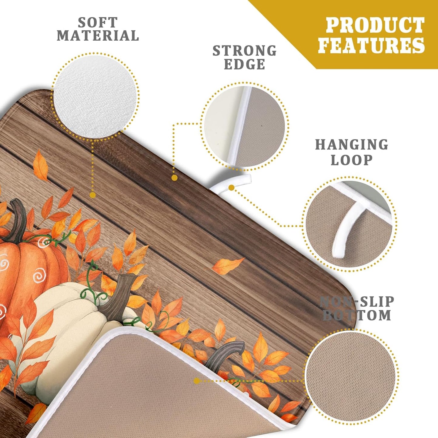 Autumn Pumpkin Dish Drying Mat Rustic Wood Dish Drainer Mats Fast Dry Microfiber Reversible Dish Drying Pad Kitchen Decoration 16x18 inch