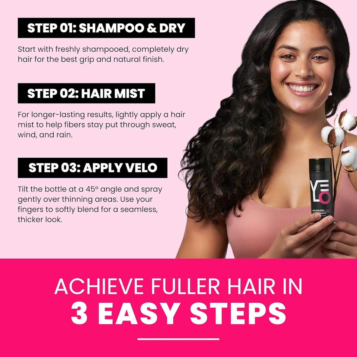 VELO Hair Building Fibers for Thinning Hair –MEDIUM BLONDE Hair Fibers for Men & Women – Covers Bald Spots, Hairline Powder, Hair Thickening Fibers – Hair Filler Powder for Fuller-Looking Hair – 30g