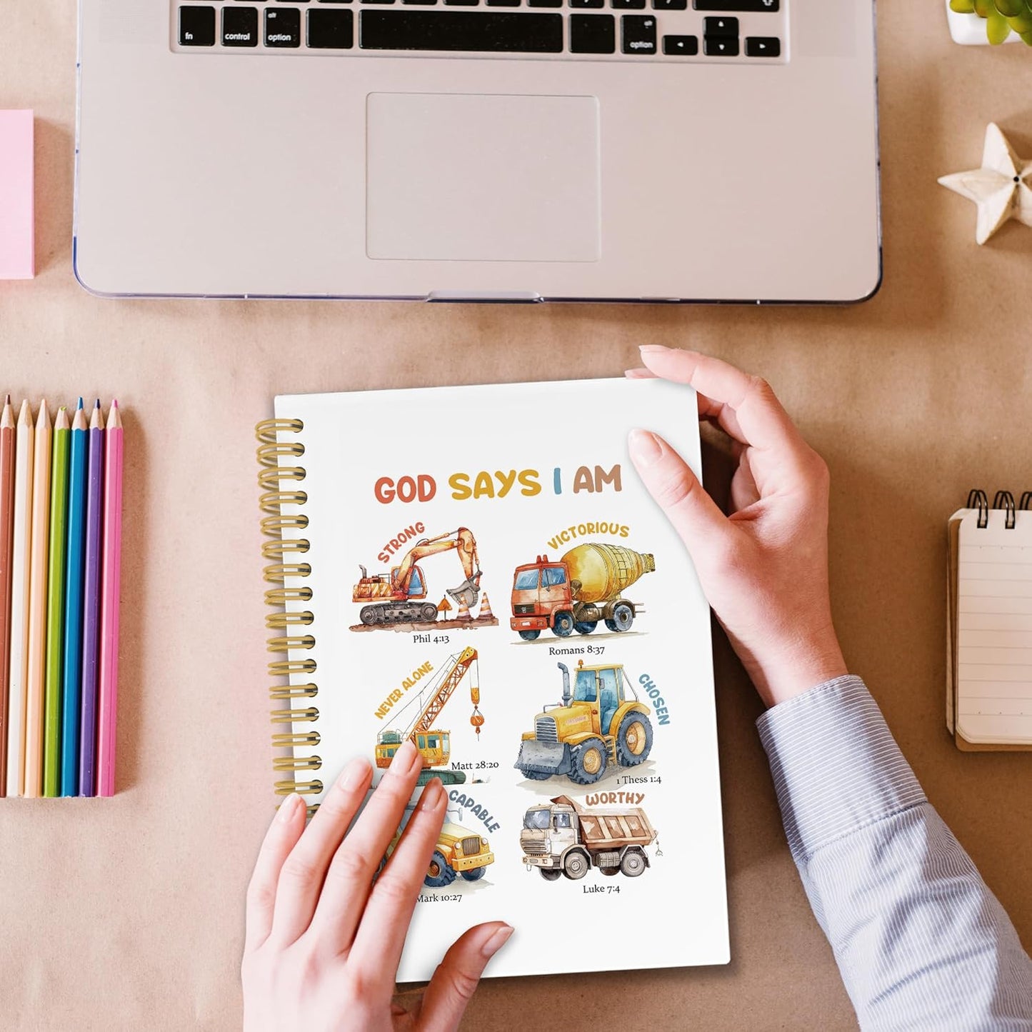 XPH Christian Construction Spiral Notebook, God Says I Am Bible Journaling Notebooks for Note Taking, Religious Hardcover Journal for Writing 160 Pages 5.5 x 8.3 Inch, Christian Gifts for Women Men