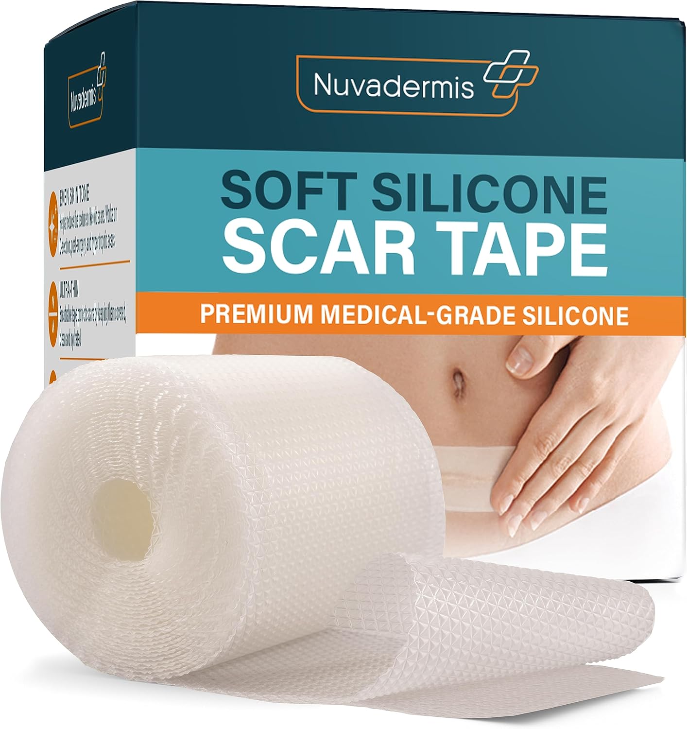 NUVADERMIS Clear Silicone Scar Tape for Surgical Scars - 120" x 1.5" Roll - Extra Long Scar Sheets for C-Section, Tummy Tuck, Keloid, and Surgical Scars - Reusable Medical Grade Silicone Scar Tape