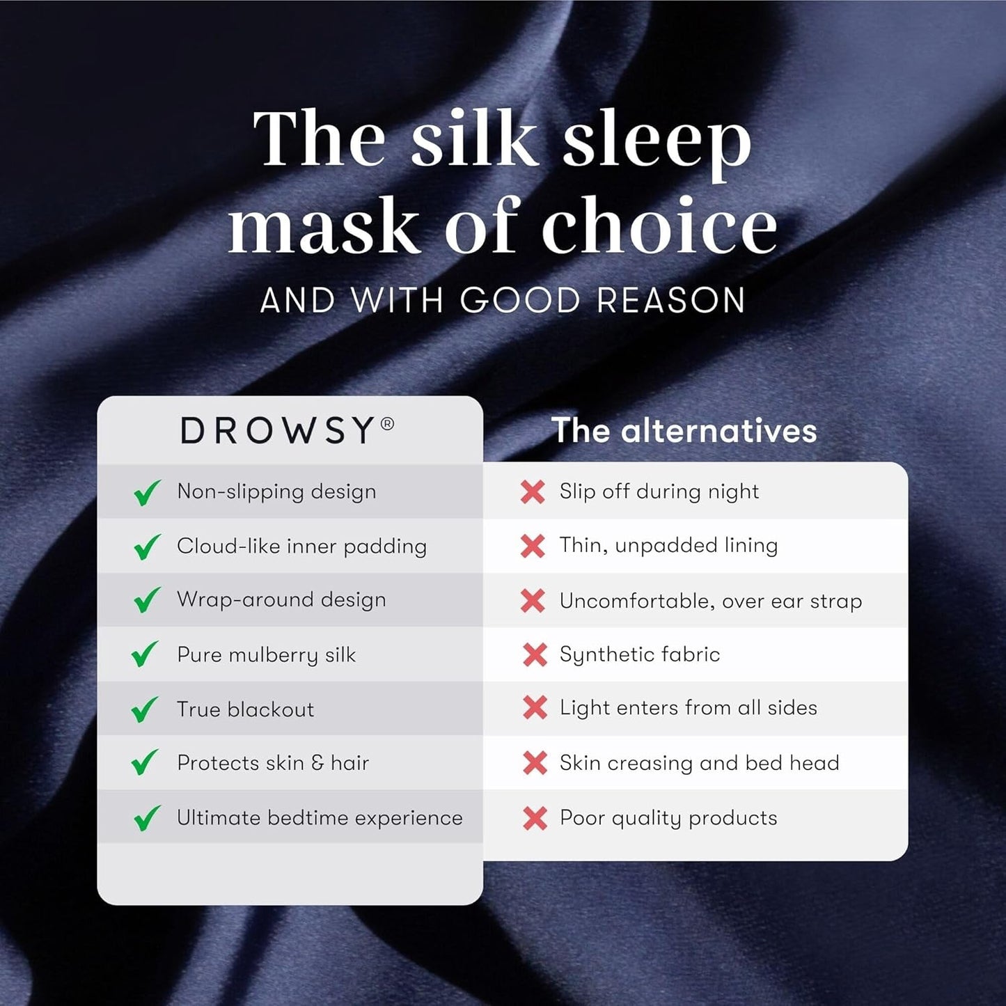 DROWSY Silk Sleep Mask. Face-Hugging, Padded Silk Cocoon for Luxury Sleep in Total Darkness. (Cosmic Energy)